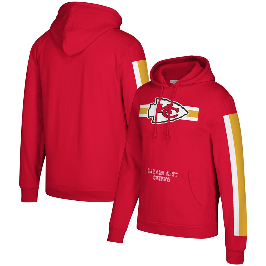 Kansas City Chiefs Mitchell & Ness Three Stripe Pullover Hoodie Red cheap jerseys for sale - CheapJerseys.Shop