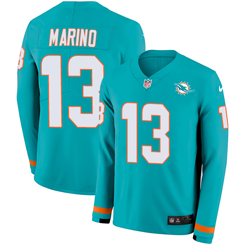 Dolphins #13 Dan Marino Aqua Green Team Color Men's Stitched Limited Therma Long Sleeve Jersey cheap jerseys for sale - CheapJerseys.Shop