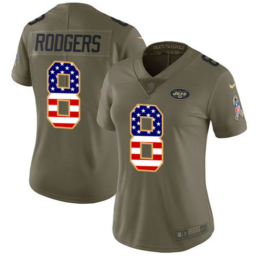 Jets #8 Aaron Rodgers Olive/USA Flag Women's Stitched Limited 2017 Salute To Service Jersey cheap jerseys for sale - CheapJerseys.Shop