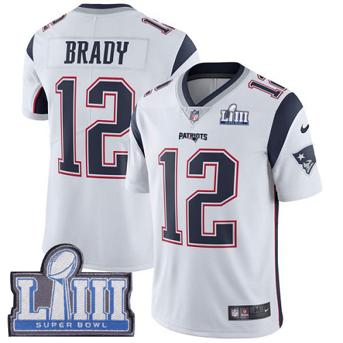 Patriots #12 Tom Brady White Super Bowl LIII Bound Men's Stitched Vapor Untouchable Limited Jersey cheap jerseys for sale - CheapJerseys.Shop
