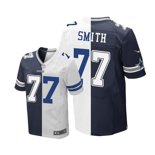 Dallas Cowboys #77 Tyron Smith Navy Blue/White Men's Stitched Elite Split Jersey Men's cheap jerseys for sale - CheapJerseys.Shop