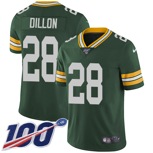Packers #28 AJ Dillon Green Team Color Youth Stitched 100th Season Vapor Untouchable Limited Jersey cheap jerseys for sale - CheapJerseys.Shop