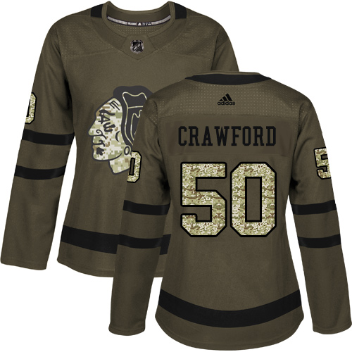 Chicago Blackhawks #50 Corey Crawford Green Salute to Service Women's Stitched Jersey Womens cheap jerseys for sale - CheapJerseys.Shop