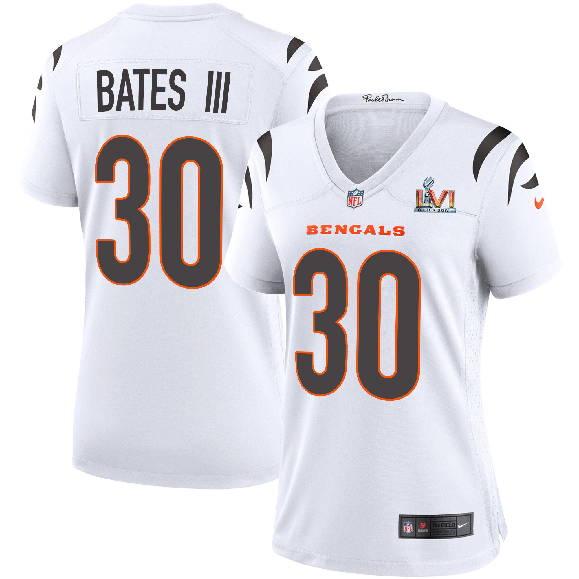 Cincinnati Bengals #30 Jessie Bates White Super Bowl LVI Patch Women's Game Jersey cheap jerseys for sale - CheapJerseys.Shop