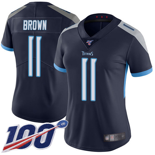 Tennessee Titans #11 A.J. Brown Navy Blue Team Color Women's Stitched 100th Season Vapor Limited Jersey Womens cheap jerseys for sale - CheapJerseys.Shop