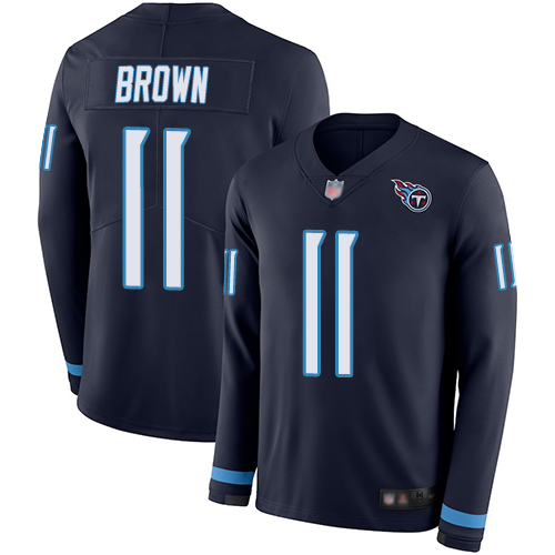 Tennessee Titans #11 A.J. Brown Navy Blue Team Color Youth Stitched Limited Therma Long Sleeve Jersey Youth cheap jerseys for sale - CheapJerseys.Shop