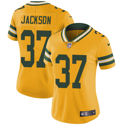 Green Bay Packers #37 Josh Jackson Yellow Women's Stitched Limited Rush Jersey Womens cheap jerseys for sale - CheapJerseys.Shop