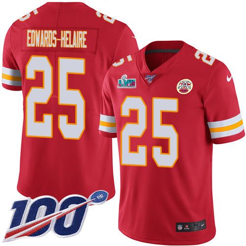 Chiefs #25 Clyde Edwards-Helaire Red Team Color Super Bowl LVII Patch Youth Stitched 100th Season Vapor Limited Jersey cheap jerseys for sale - CheapJerseys.Shop