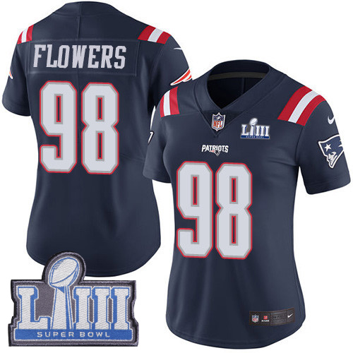 New England Patriots #98 Trey Flowers Navy Blue Super Bowl LIII Bound Women's Stitched Limited Rush Jersey Womens cheap jerseys for sale - CheapJerseys.Shop