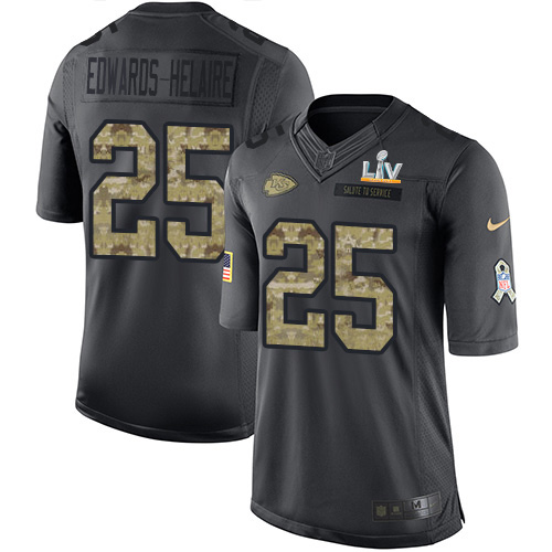 Chiefs #25 Clyde Edwards-Helaire Black Youth Super Bowl LV Bound Stitched Limited 2016 Salute To Service Jersey cheap jerseys for sale - CheapJerseys.Shop