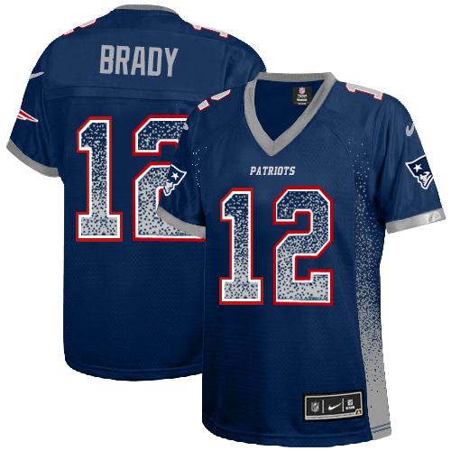 Patriots #12 Tom Brady Navy Blue Team Color Women's Stitched Elite Drift Fashion Jersey cheap jerseys for sale - CheapJerseys.Shop