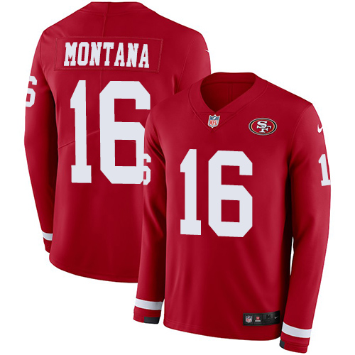 49ers #16 Joe Montana Red Team Color Men's Stitched Limited Therma Long Sleeve Jersey cheap jerseys for sale - CheapJerseys.Shop