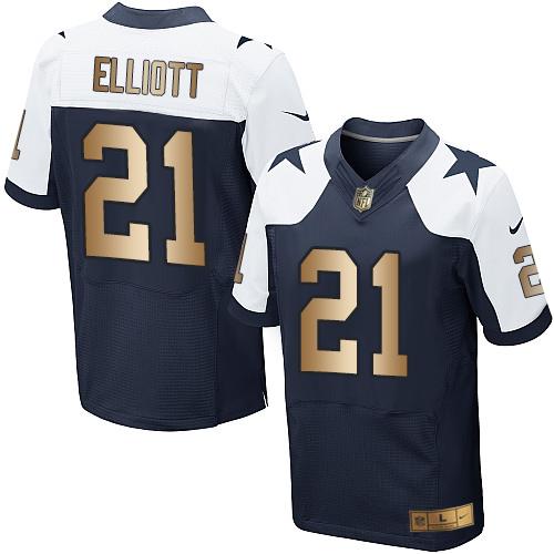 Cowboys #21 Ezekiel Elliott Navy Blue Thanksgiving Throwback Men's Stitched Elite Gold Jersey cheap jerseys for sale - CheapJerseys.Shop
