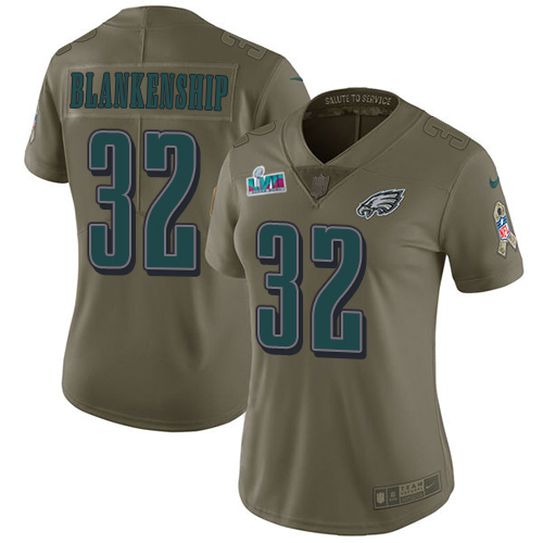 Eagles #32 Reed Blankenship Olive Super Bowl LVII Patch Women's Stitched Limited 2017 Salute To Service Jersey cheap jerseys for sale - CheapJerseys.Shop