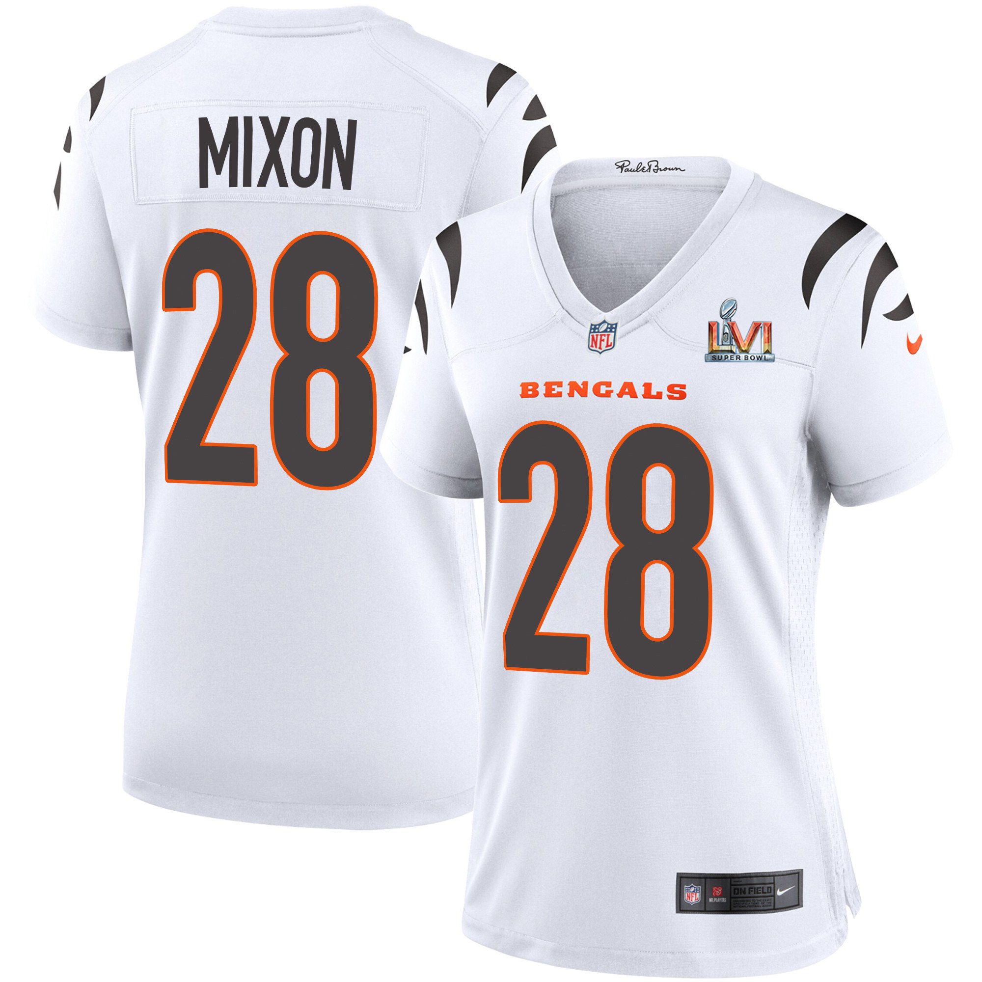 Cincinnati Bengals #28 Joe Mixon White Super Bowl LVI Patch Women's Game Jersey cheap jerseys for sale - CheapJerseys.Shop