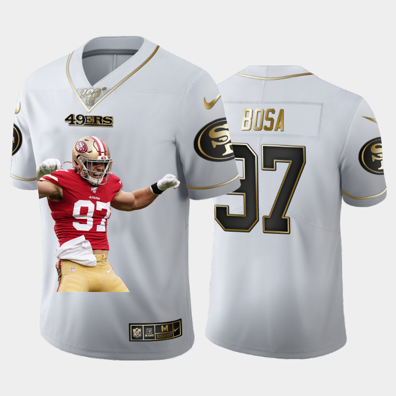 San Francisco 49ers #97 Nick Bosa Team Hero 1 Vapor Limited 100 Jersey White Golden cheap jerseys for sale - CheapJerseys.Shop