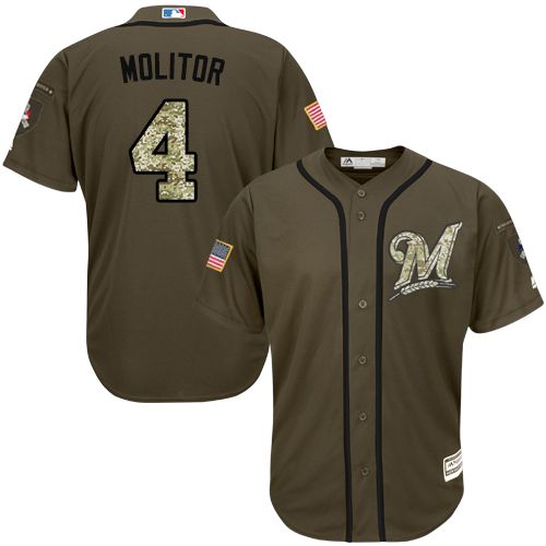 Milwaukee Brewers #4 Paul Molitor Green Salute to Service Stitched Jersey Men's cheap jerseys for sale - CheapJerseys.Shop