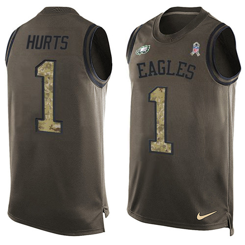 Eagles #1 Jalen Hurts Green Men's Stitched Limited Salute To Service Tank Top Jersey cheap jerseys for sale - CheapJerseys.Shop