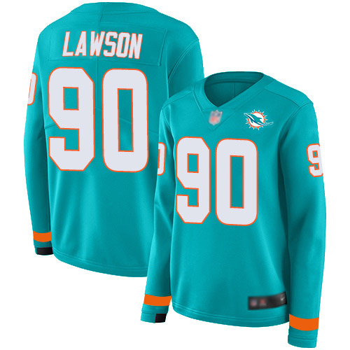 Miami Dolphins #90 Shaq Lawson Aqua Green Team Color Women's Stitched Limited Therma Long Sleeve Jersey Womens cheap jerseys for sale - CheapJerseys.Shop