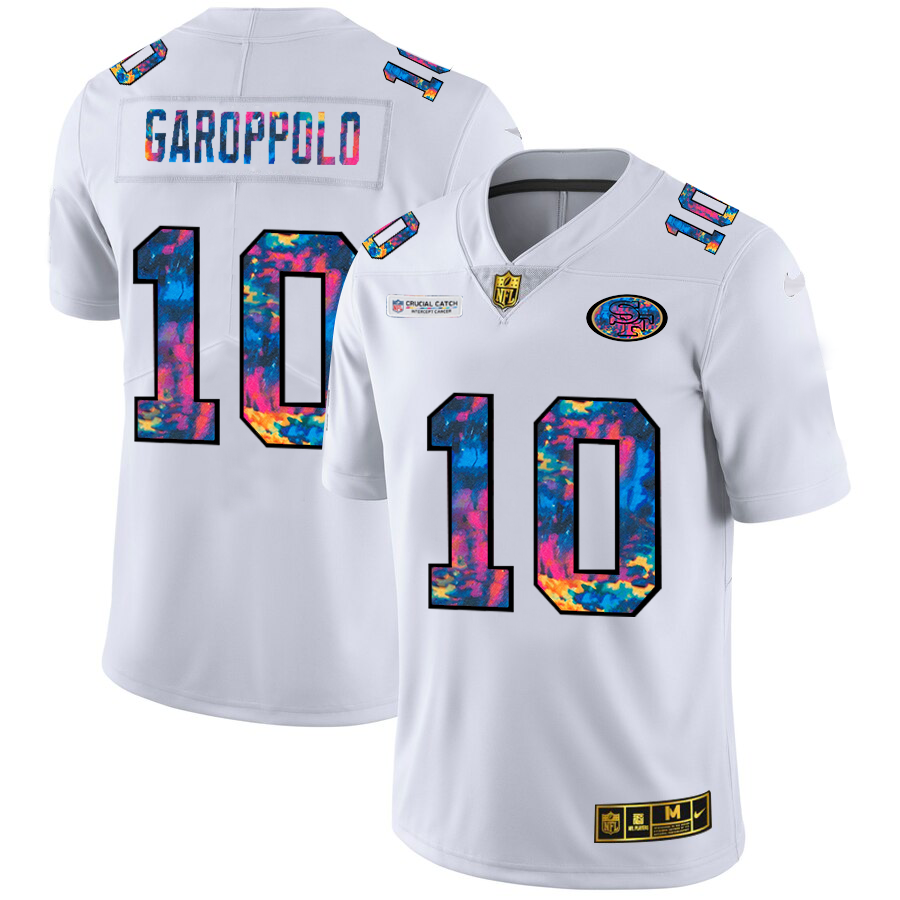 San Francisco 49ers #10 Jimmy Garoppolo Men's White Multi-Color 2020 Crucial Catch Limited Jersey cheap jerseys for sale - CheapJerseys.Shop