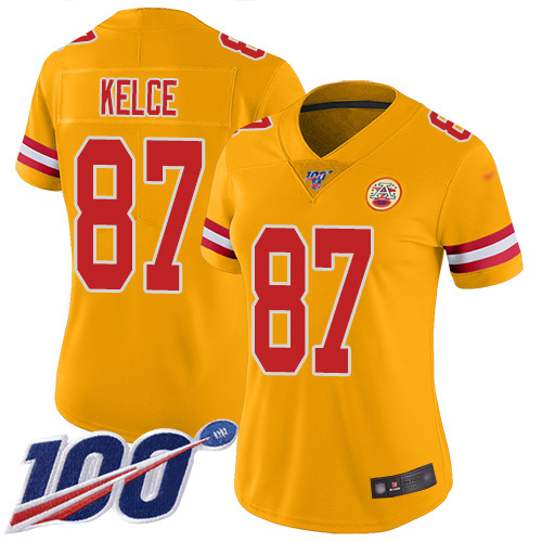 Chiefs #87 Travis Kelce Gold Women's Stitched Limited Inverted Legend 100th Season Jersey cheap jerseys for sale - CheapJerseys.Shop