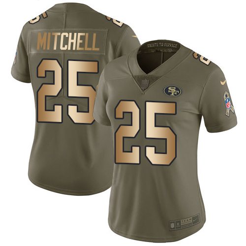49ers #25 Elijah Mitchell Olive/Gold Women's Stitched Limited 2017 Salute To Service Jersey cheap jerseys for sale - CheapJerseys.Shop