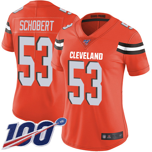 Cleveland Browns #53 Joe Schobert Orange Alternate Women's Stitched 100th Season Vapor Limited Jersey Womens cheap jerseys for sale - CheapJerseys.Shop
