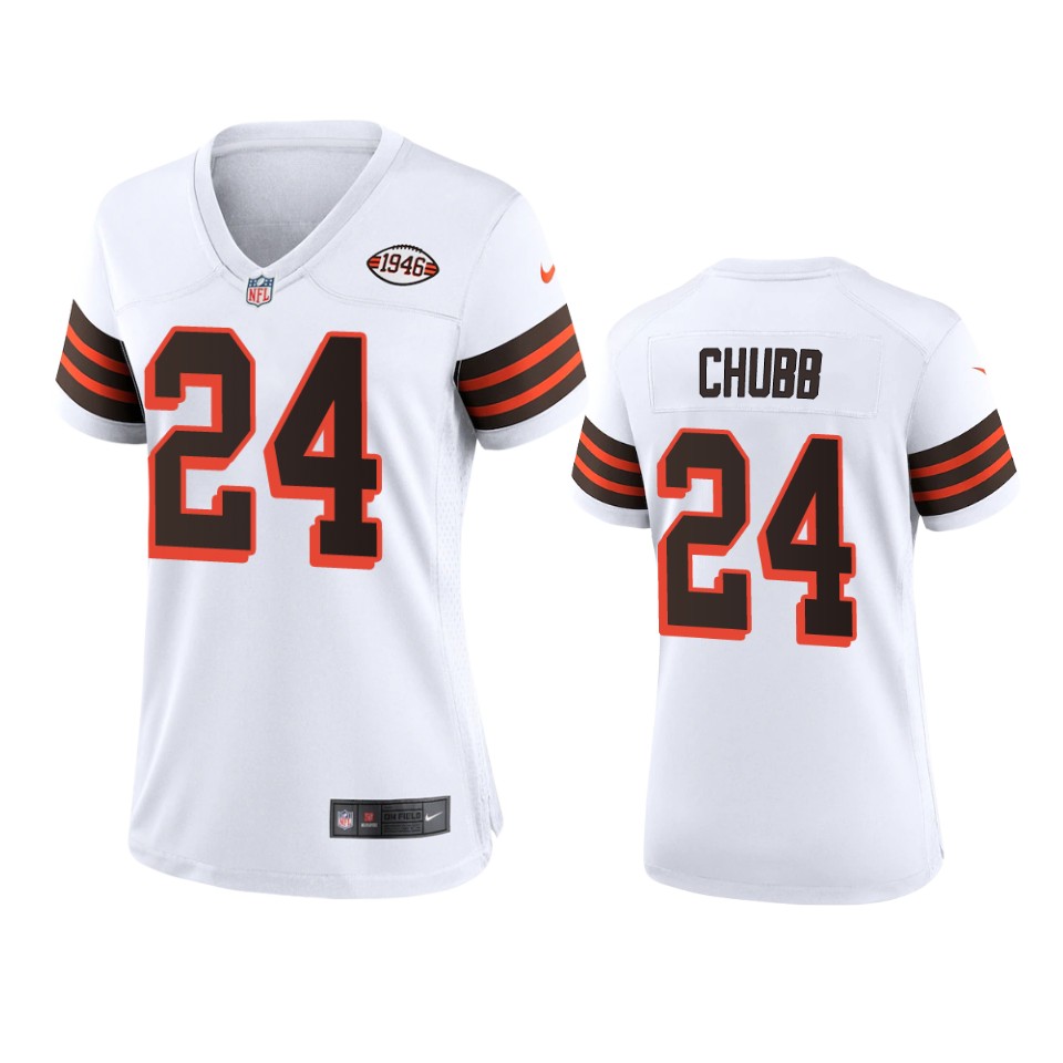 Women Browns #24 Nick Chubb 1946 Collection Alternate Game Limited Jersey - White cheap jerseys for sale - CheapJerseys.Shop