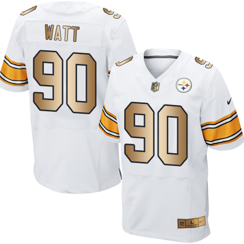Steelers #90 T. J. Watt White Men's Stitched Elite Gold Jersey cheap jerseys for sale - CheapJerseys.Shop
