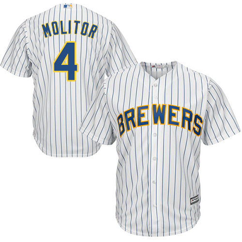 Milwaukee Brewers #4 Paul Molitor White Strip Cool Base Stitched Youth Jersey Youth cheap jerseys for sale - CheapJerseys.Shop