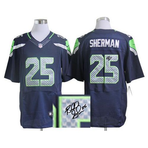 Seattle Seahawks #25 Richard Sherman Steel Blue Team Color Men's Stitched Elite Autographed Jersey Men's cheap jerseys for sale - CheapJerseys.Shop