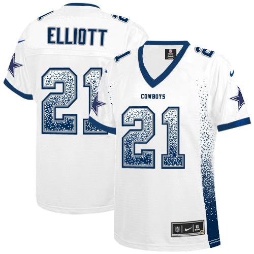 Cowboys #21 Ezekiel Elliott White Women's Stitched Elite Drift Fashion Jersey cheap jerseys for sale - CheapJerseys.Shop