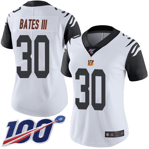 Bengals #30 Jessie Bates III White Women's Stitched Limited Rush 100th Season Jersey cheap jerseys for sale - CheapJerseys.Shop