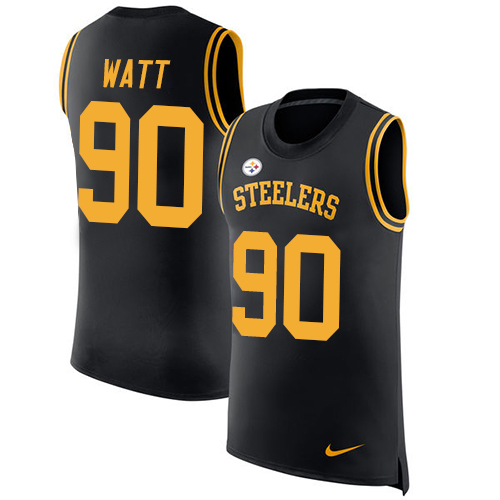 Steelers #90 T. J. Watt Black Team Color Men's Stitched Limited Rush Tank Top Jersey cheap jerseys for sale - CheapJerseys.Shop