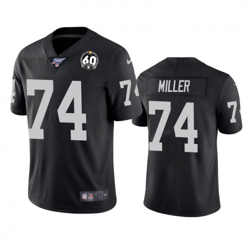 Las Vegas Raiders #74 Kolton Miller Black 60th Anniversary Vapor Limited Stitched 100th Season Jersey Men's cheap jerseys for sale - CheapJerseys.Shop