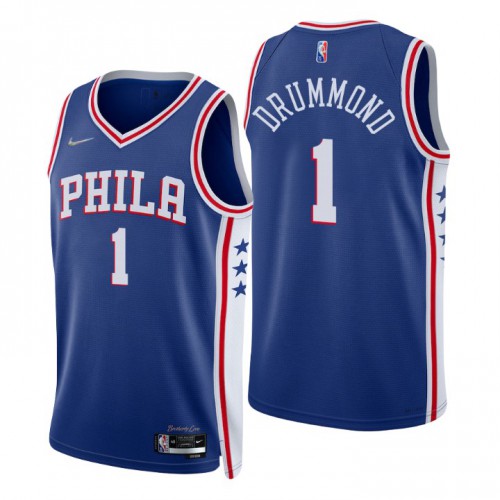 Philadelphia 76ers #1 Andre Drummond Royal Mens 2021-22 75th Anniversary Diamond Swingman Jersey - Icon Edition Mens cheap jerseys for sale - CheapJerseys.Shop