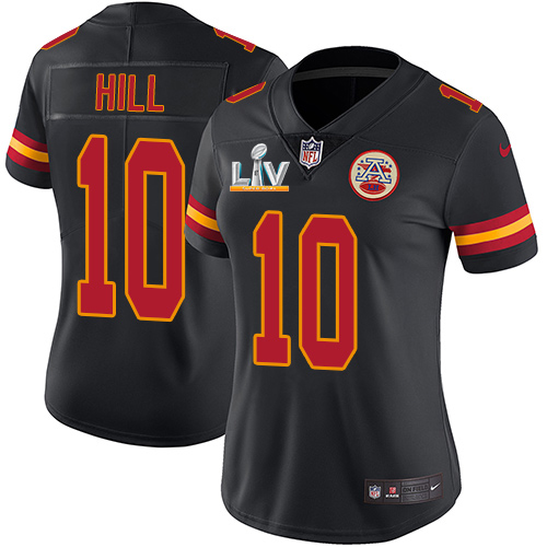 Kansas City Chiefs #10 Tyreek Hill Black Women's Super Bowl LV Bound Stitched Limited Rush Jersey Womens cheap jerseys for sale - CheapJerseys.Shop