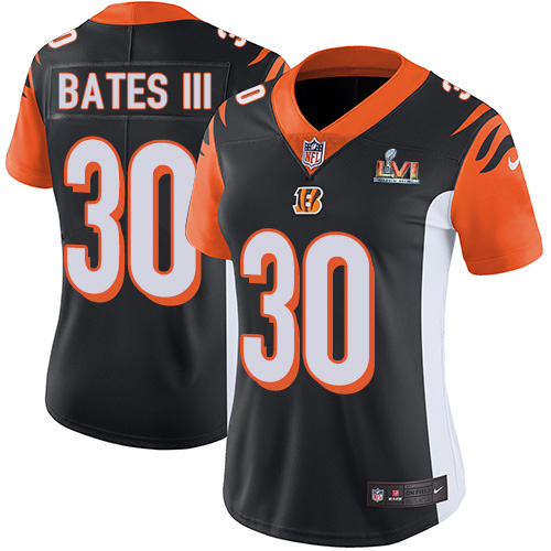 Bengals #30 Jessie Bates III Black Team Color Super Bowl LVI Patch Women's Stitched Vapor Untouchable Limited Jersey cheap jerseys for sale - CheapJerseys.Shop