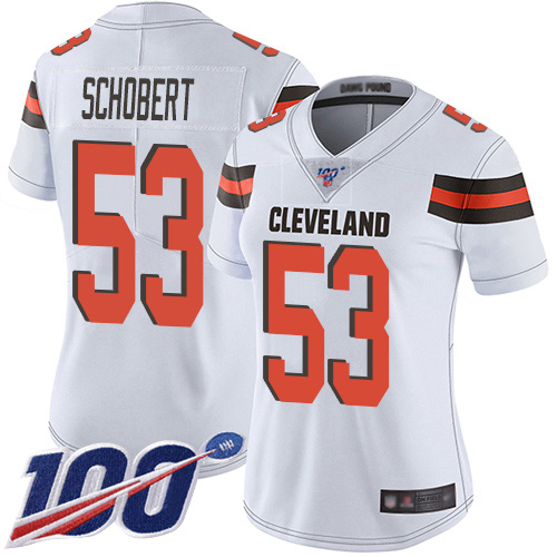 Cleveland Browns #53 Joe Schobert White Women's Stitched 100th Season Vapor Limited Jersey Womens cheap jerseys for sale - CheapJerseys.Shop