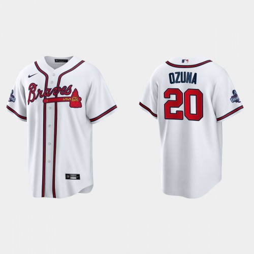 Atlanta Atlanta Braves #20 Marcell Ozuna Men's 2021 World Series Champions Patch Game Jersey - White Men's cheap jerseys for sale - CheapJerseys.Shop