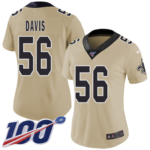 New Orleans Saints #56 DeMario Davis Gold Women's Stitched Limited Inverted Legend 100th Season Jersey Womens cheap jerseys for sale - CheapJerseys.Shop