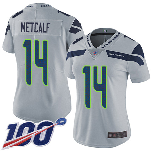 Seahawks #14 D.K. Metcalf Grey Alternate Women's Stitched 100th Season Vapor Limited Jersey cheap jerseys for sale - CheapJerseys.Shop