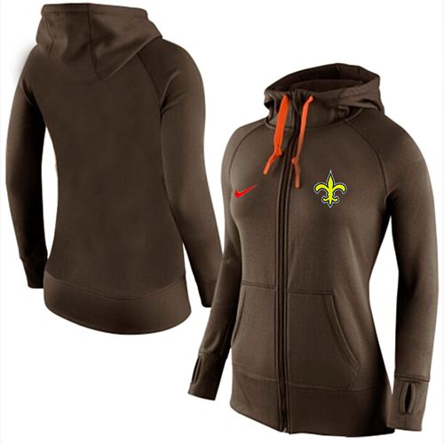 Women's New Orleans Saints Full-Zip Performance Hoodie Brown cheap jerseys for sale - CheapJerseys.Shop
