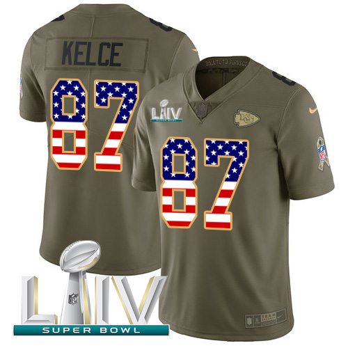 Chiefs #87 Travis Kelce Olive/USA Flag Super Bowl LIV 2020 Youth Stitched Limited 2017 Salute To Service Jersey cheap jerseys for sale - CheapJerseys.Shop