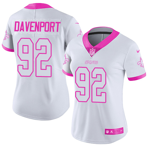 New Orleans Saints #92 Marcus Davenport White/Pink Women's Stitched Limited Rush Fashion Jersey Womens cheap jerseys for sale - CheapJerseys.Shop