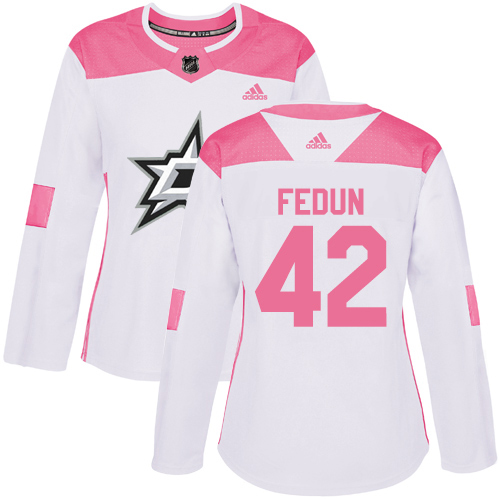 Dallas Stars #42 Taylor Fedun White/Pink Authentic Fashion Women's Stitched Jersey Womens cheap jerseys for sale - CheapJerseys.Shop