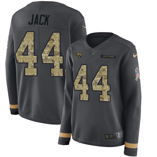 Jacksonville Jaguars #44 Myles Jack Anthracite Salute to Service Women's Stitched Limited Therma Long Sleeve Jersey Womens cheap jerseys for sale - CheapJerseys.Shop