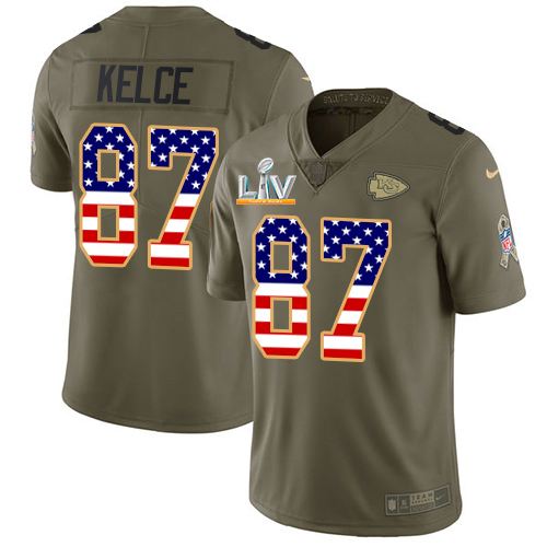 Chiefs #87 Travis Kelce Olive/USA Flag Youth Super Bowl LV Bound Stitched Limited 2017 Salute To Service Jersey cheap jerseys for sale - CheapJerseys.Shop