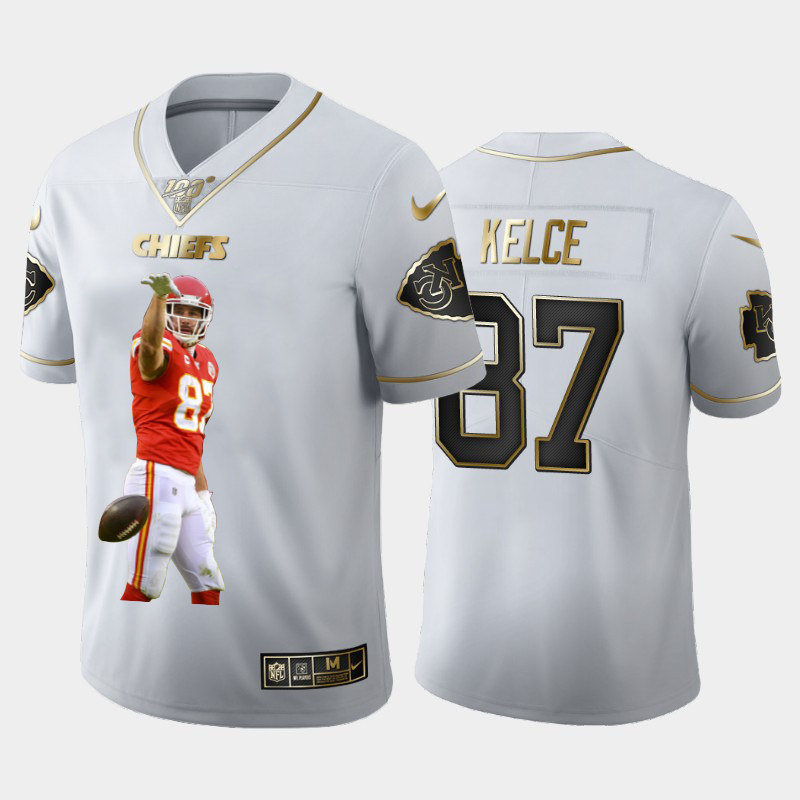 Kansas City Chiefs #87 Travis Kelce Team Hero 4 Vapor Limited 100 Jersey White Golden cheap jerseys for sale - CheapJerseys.Shop