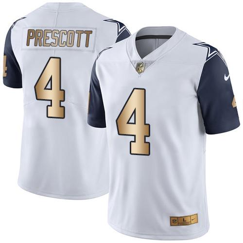 Cowboys #4 Dak Prescott White Men's Stitched Limited Gold Rush Jersey cheap jerseys for sale - CheapJerseys.Shop